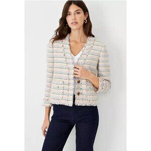 Ann Taylor Shimmer Fringe Tweed Cardigan Jacket Size 2